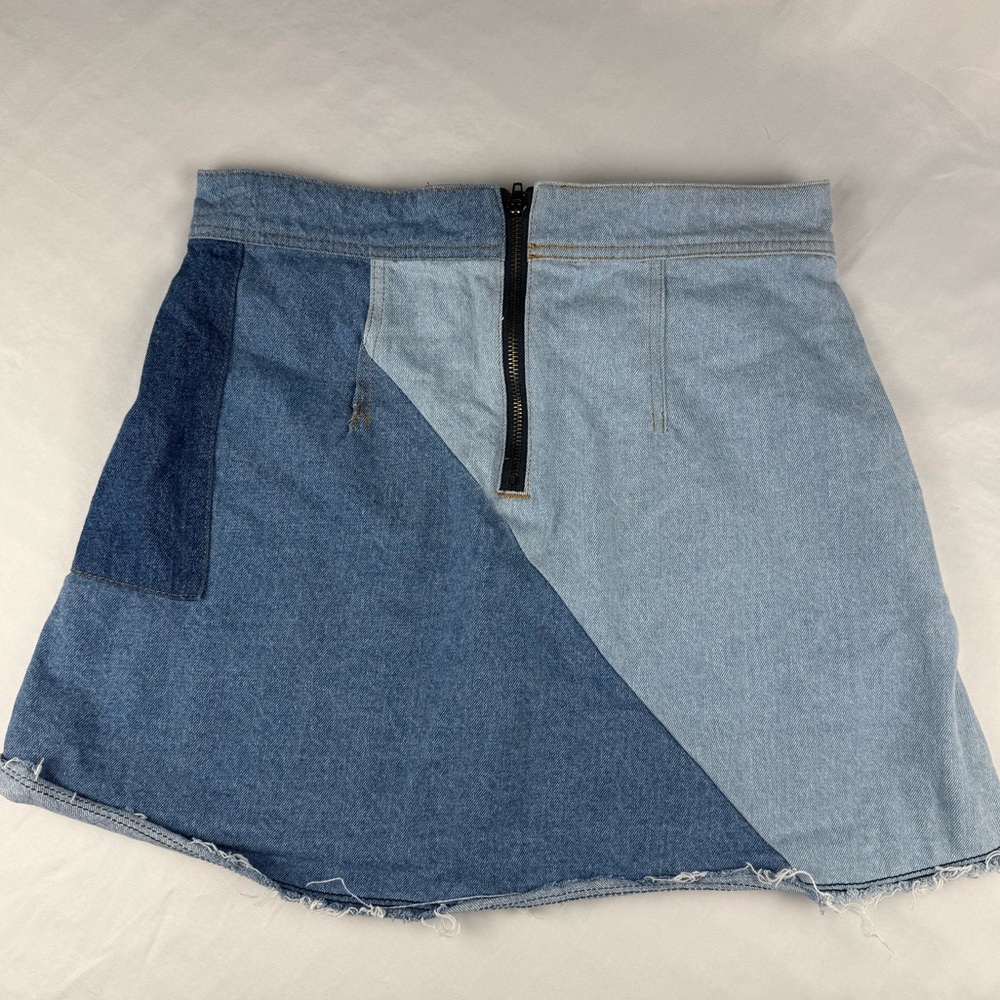 Chic Denim Patchwork Mini Skirt